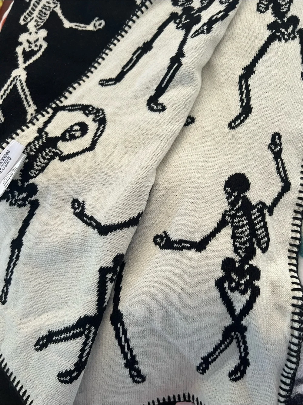 Black & Cream Oversized Skeleton Throw Blanket